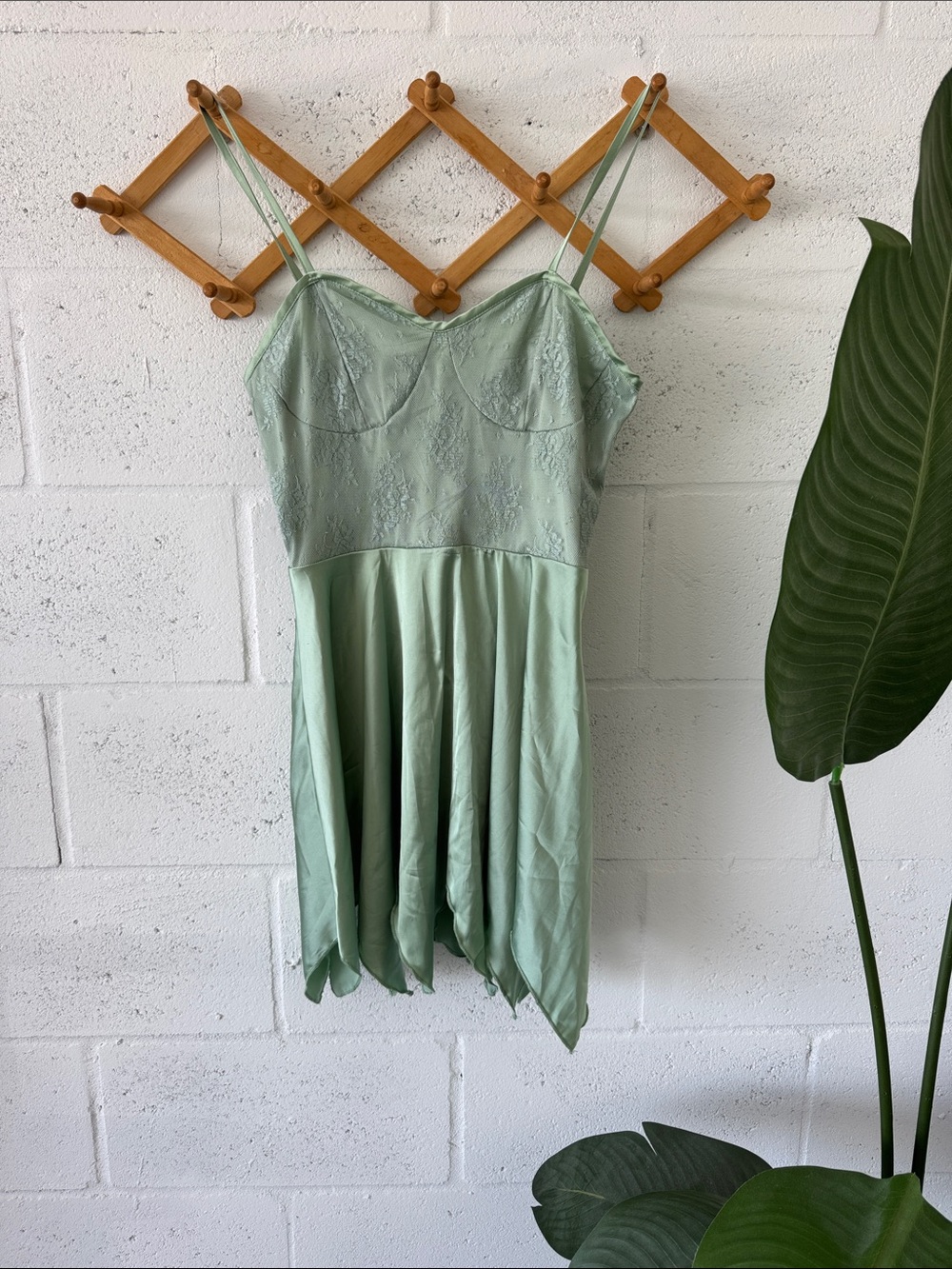 Tinker Bell Disney Bounding Satin Slip Dress with Delicate Lace Bodice